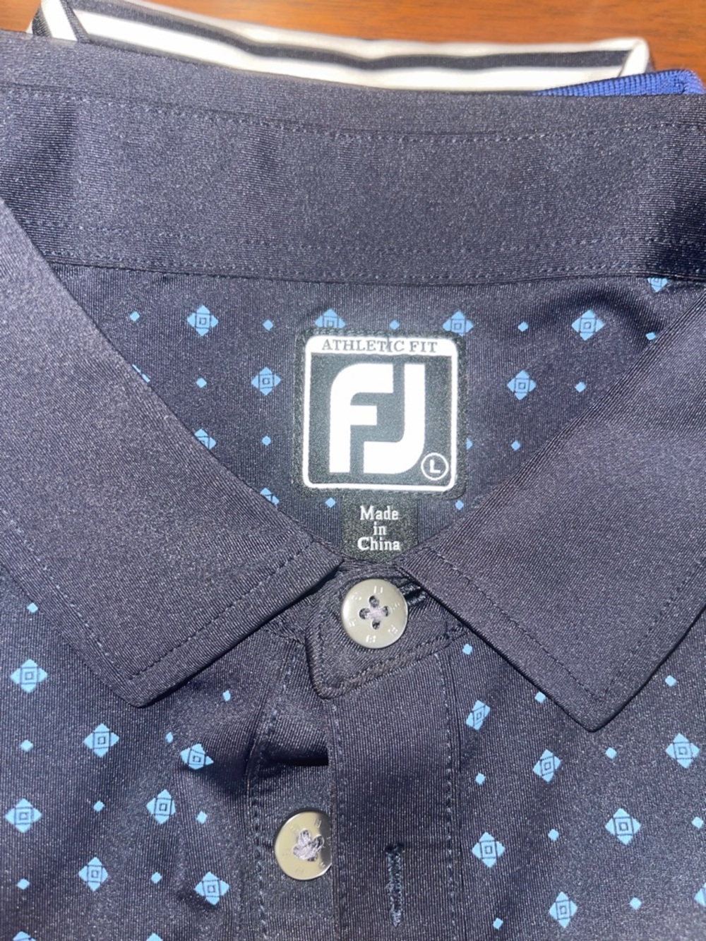 FootJoy Navy Polo with Light Blue Diamond Print - Picture 2 of 2